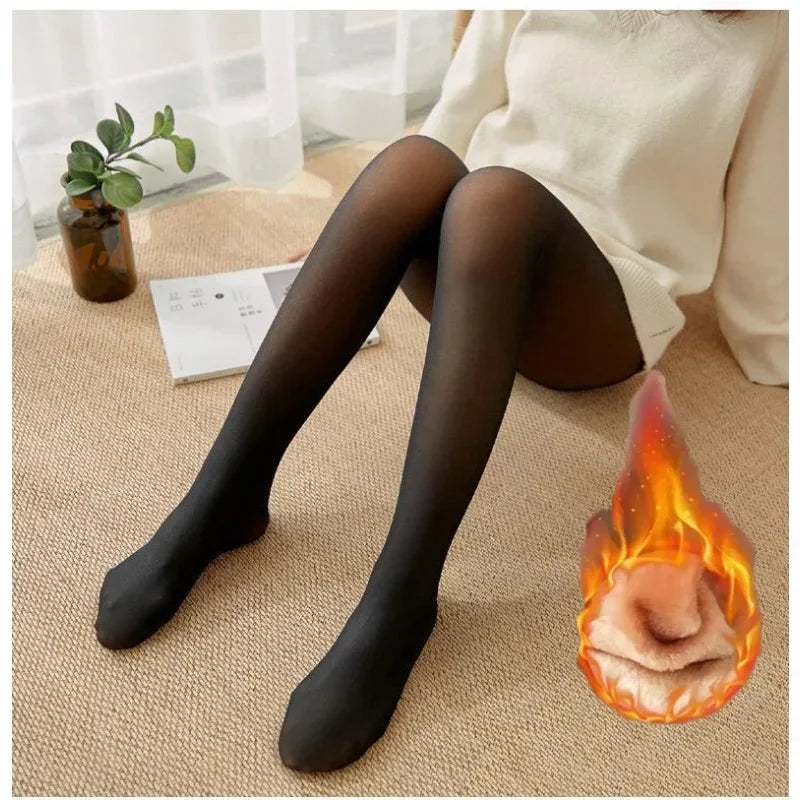 Cozy & Chic Winter Thermal Tights for Women - Sexy Translucent Fleece Velvet Leggings