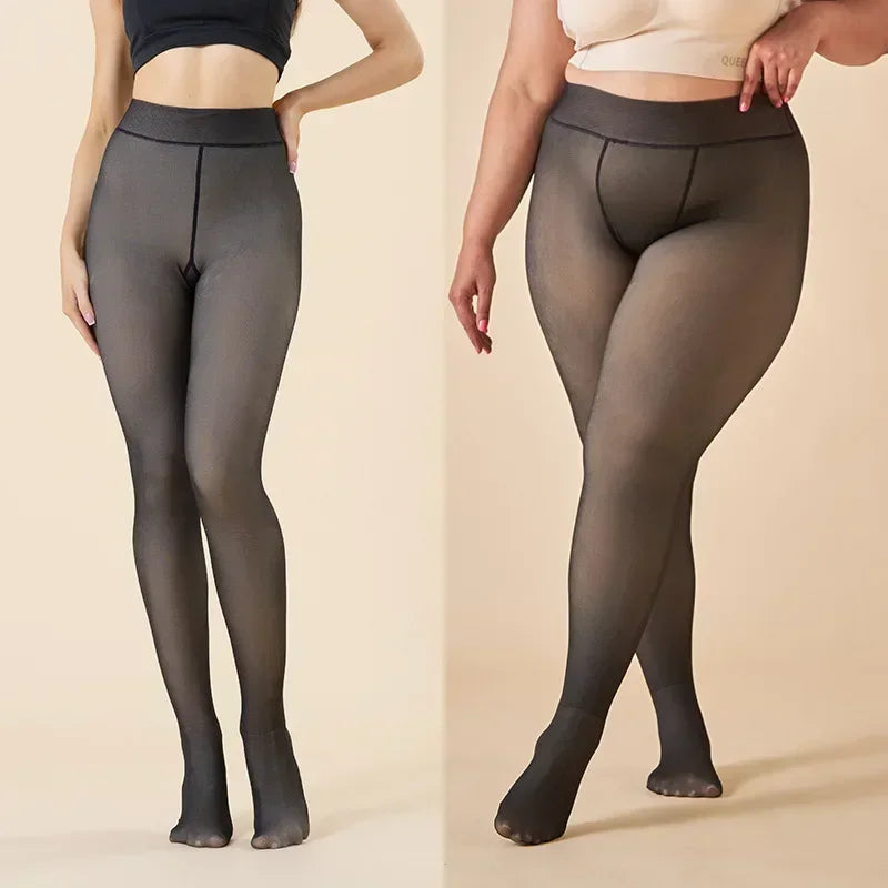 Cozy & Chic Winter Thermal Tights for Women - Sexy Translucent Fleece Velvet Leggings